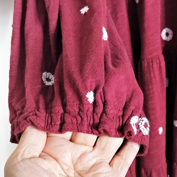 FREE PEOPLE Edie Floral Beaded Boho Top Tee Embroidered Sweet Raisin Combo Sz M - Picture 11 of 16